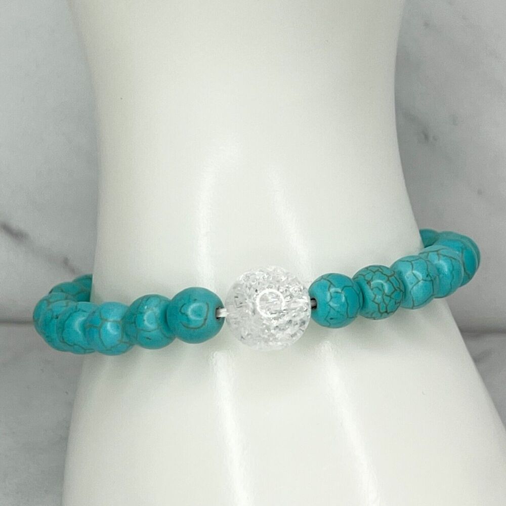 Faux Turquoise Bubble Beaded Stretch Bracelet
